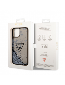 Guess PC/TPU Liquid Glitter Triangle Logo-fodral för iPhone 14 Plus Svart