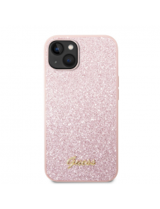 Guess PC/TPU Glitter Flakes metalllogofodral för iPhone 14 Plus Rosa