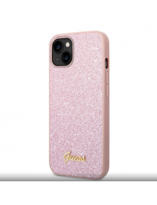 Guess PC/TPU Glitter Flakes metalllogofodral för iPhone 14 Plus Rosa