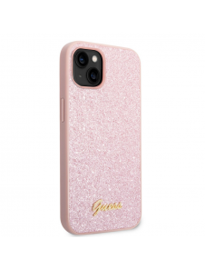 Guess PC/TPU Glitter Flakes metalllogofodral för iPhone 14 Plus Rosa
