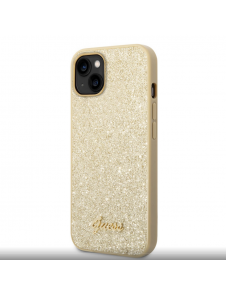Guess PC/TPU Glitter Flakes metalllogofodral för iPhone 14 Plus Gold