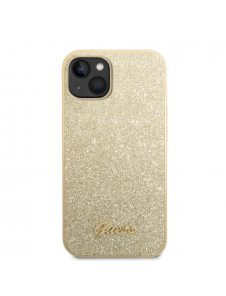 Guess PC/TPU Glitter Flakes metalllogofodral för iPhone 14 Plus Gold