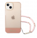 Guess PC/TPU Camera Outline Translucent Fodral med rem för iPhone 14 Plus Pink