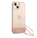 Guess PC/TPU Camera Outline Translucent Fodral med rem för iPhone 14 Plus Pink