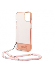 Guess PC/TPU Camera Outline Translucent Fodral med rem för iPhone 14 Plus Pink