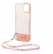 Guess PC/TPU Camera Outline Translucent Fodral med rem för iPhone 14 Plus Pink