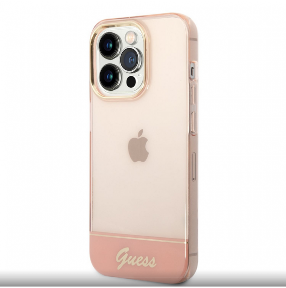 Guess PC/TPU Camera Outline Translucent Fodral för iPhone 14 Pro Max Rosa