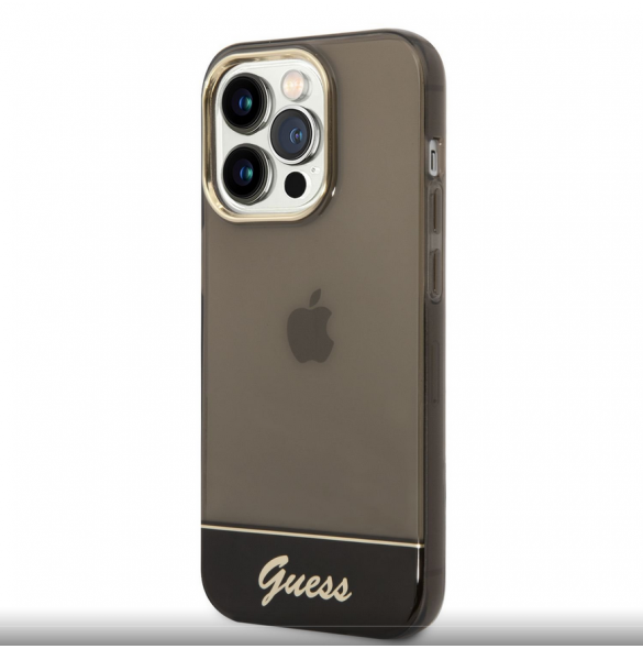 Guess PC/TPU Camera Outline Translucent Fodral för iPhone 14 Pro Max Svart