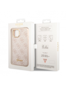 Guess PC/TPU 4G Metal Camera Outline Fodral för iPhone 14 Plus Rosa