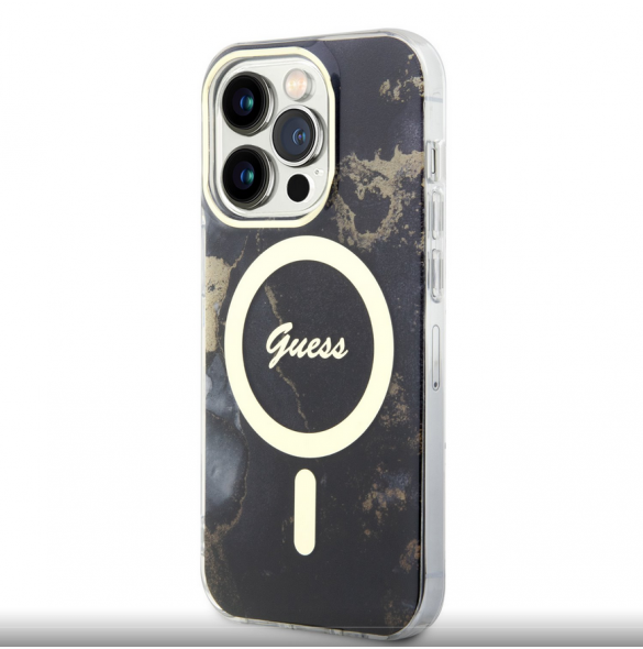 Guess Marble IML MagSafe-kompatibelt fodral för iPhone 13 Pro Svart