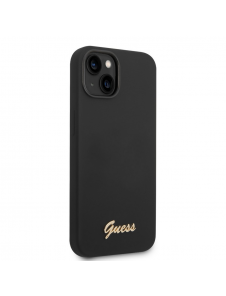 Guess flytande silikonmetalllogofodral för iPhone 14 Plus Svart