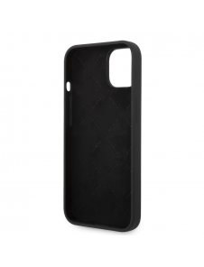 Guess flytande silikonmetalllogofodral för iPhone 14 Plus Svart