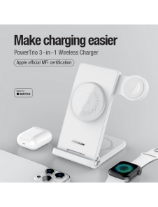 Nillkin PowerTrio 3in1 trådlös laddare MagSafe för Apple Watch Vit (MFI)