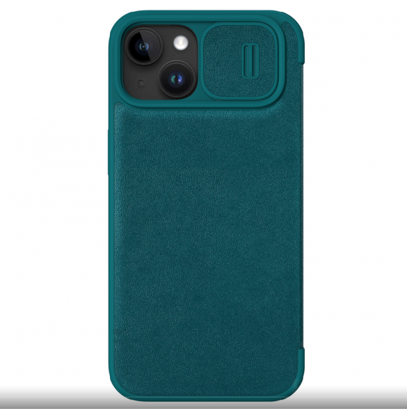 Nillkin Qin Book PRO vanligt läderfodral till Apple iPhone 15 Exuberant Green