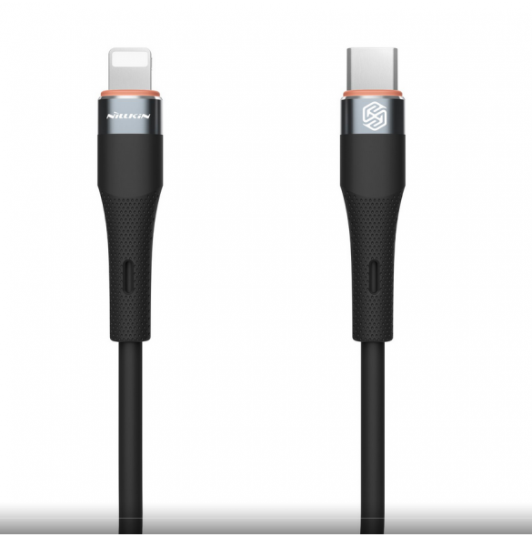 Nillkin Flowspeed flytande silikondatakabel USB-C/Lightning 1,2m 27W Svart