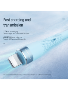 Nillkin Flowspeed flytande silikondatakabel USB-C/Lightning 1,2m 27W Svart