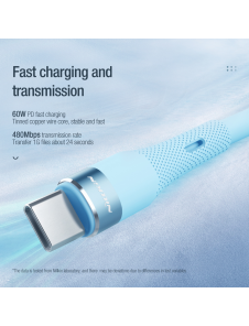 Nillkin Flowspeed flytande silikondatakabel USB-C/USB-C 1,2m 60W Svart