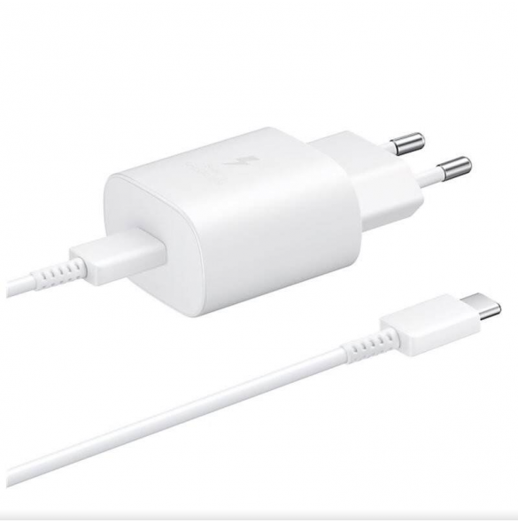 EP-TA800EWE + EP-DA705BWE Samsung 25W reseladdare + USB-C/USB-C datakabel Vit (OOB Bulk)