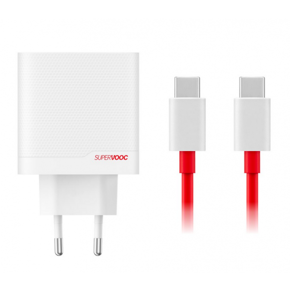 OnePlus SUPERVOOC 80W GaN Dual USB-A + USB-C reseladdare + USB-C/USB-C-kabel Vit