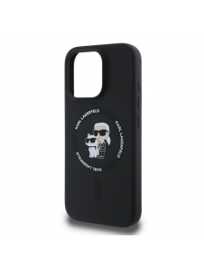 Karl Lagerfeld flytande silikon Karl och Choupette MagSafe-fodral till iPhone 16 Pro Svart