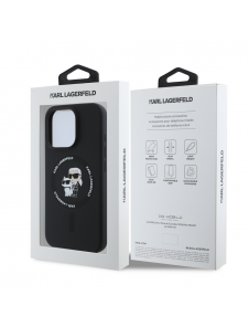 Karl Lagerfeld flytande silikon Karl och Choupette MagSafe-fodral till iPhone 16 Pro Svart