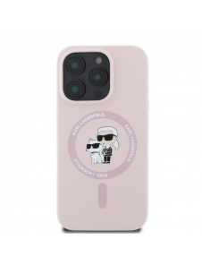 Karl Lagerfeld flytande silikon Karl och Choupette MagSafe-fodral till iPhone 16 Pro Pink