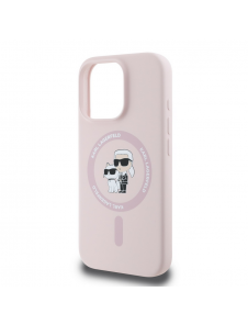 Karl Lagerfeld flytande silikon Karl och Choupette MagSafe-fodral till iPhone 16 Pro Pink