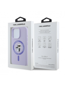 Karl Lagerfeld flytande silikon Karl och Choupette MagSafe-fodral till iPhone 16 Pro Lila