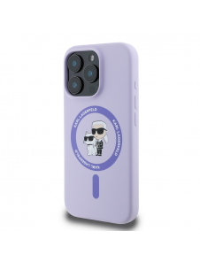 Karl Lagerfeld flytande silikon Karl och Choupette MagSafe-fodral för iPhone 16 Pro Max Lila