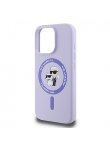 Karl Lagerfeld flytande silikon Karl och Choupette MagSafe-fodral för iPhone 16 Pro Max Lila