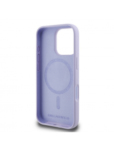 Karl Lagerfeld flytande silikon Karl och Choupette MagSafe-fodral för iPhone 16 Pro Max Lila