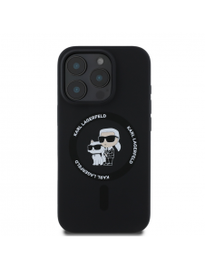 Karl Lagerfeld Flytande Silikon Karl och Choupette MagSafe Fodral till iPhone 16 Pro Max Svart