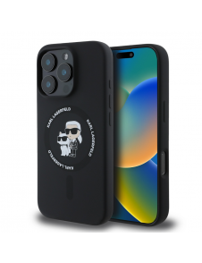 Karl Lagerfeld Flytande Silikon Karl och Choupette MagSafe Fodral till iPhone 16 Pro Max Svart