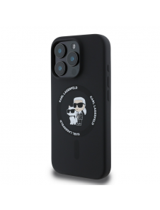 Karl Lagerfeld Flytande Silikon Karl och Choupette MagSafe Fodral till iPhone 16 Pro Max Svart
