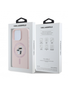 Karl Lagerfeld Flytande Silikon Karl och Choupette MagSafe Fodral till iPhone 16 Pro Max Rosa