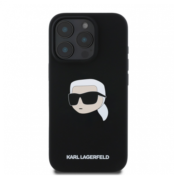 Karl Lagerfeld Flytande Silikon Karl Head MagSafe Fodral till iPhone 16 Pro Max Svart