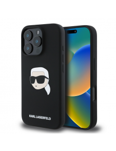 Karl Lagerfeld Flytande Silikon Karl Head MagSafe Fodral till iPhone 16 Pro Max Svart