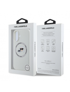 Karl Lagerfeld flytande silikon K&CH Heads MagSafe-fodral till iPhone 16 Beige