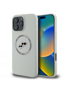 Karl Lagerfeld flytande silikon K&CH Heads MagSafe-fodral för iPhone 16 Pro Max Beige