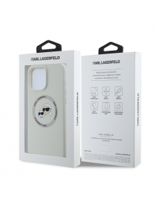 Karl Lagerfeld flytande silikon K&CH Heads MagSafe-fodral för iPhone 16 Pro Max Beige