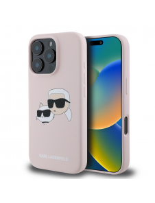 Karl Lagerfeld flytande silikon Double Heads MagSafe-fodral för iPhone 16 Pro Max Rosa
