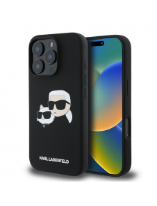 Karl Lagerfeld Flytande Silikon Double Heads MagSafe Fodral för iPhone 16 Pro Max Svart