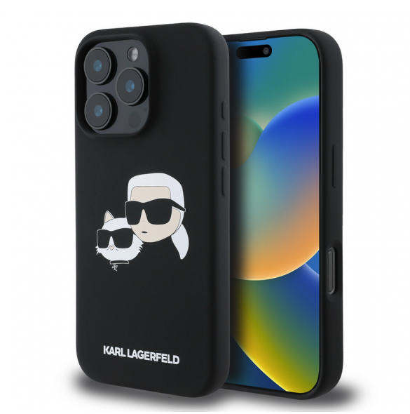 Karl Lagerfeld Flytande Silikon Double Heads MagSafe Fodral för iPhone 16 Pro Max Svart