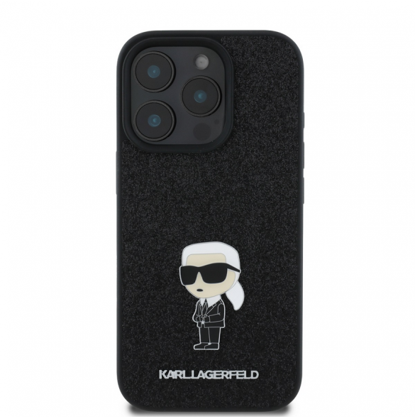 Karl Lagerfeld Fixed Glitter Metal Ikonik Fodral för iPhone 16 Pro Svart