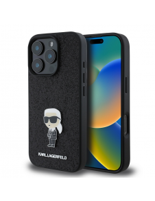 Karl Lagerfeld Fixed Glitter Metal Ikonik Fodral för iPhone 16 Pro Svart