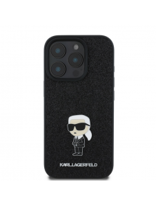 Karl Lagerfeld Fixed Glitter Metal Ikonik Fodral för iPhone 16 Pro Max Svart