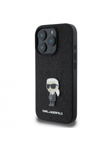 Karl Lagerfeld Fixed Glitter Metal Ikonik Fodral för iPhone 16 Pro Max Svart