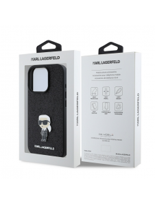 Karl Lagerfeld Fixed Glitter Metal Ikonik Fodral för iPhone 16 Pro Max Svart