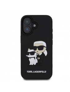 Karl Lagerfeld 3D-gummi Karl och Choupette-fodral till iPhone 16 Plus Svart