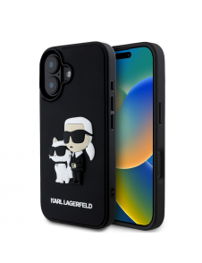 Karl Lagerfeld 3D-gummi Karl och Choupette-fodral till iPhone 16 Plus Svart